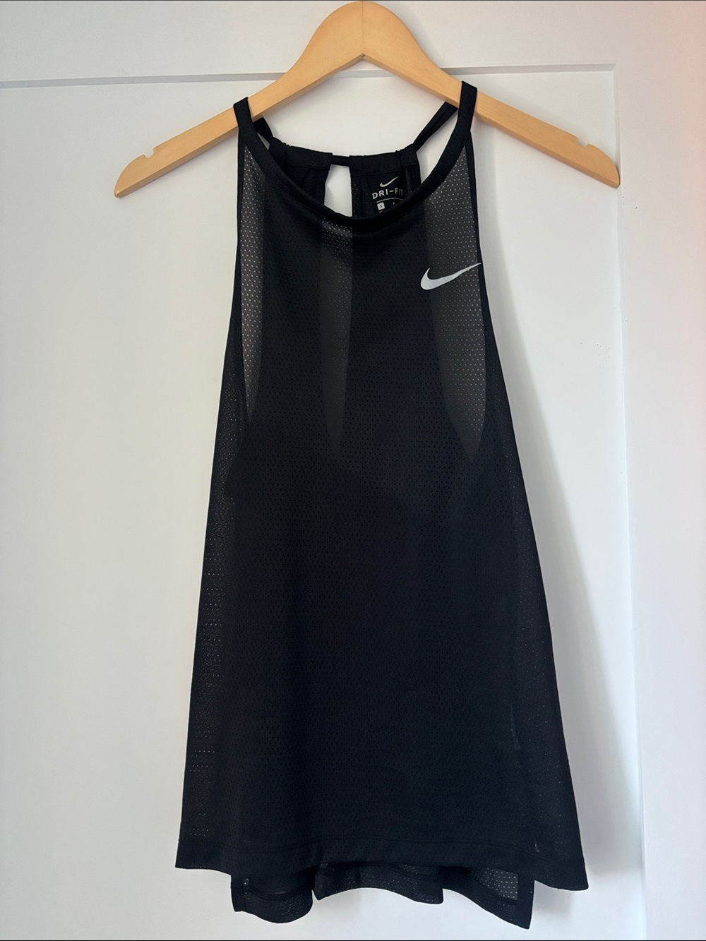 Nike Running Black Mesh High-Neck Athletic Tank with White Swoosh